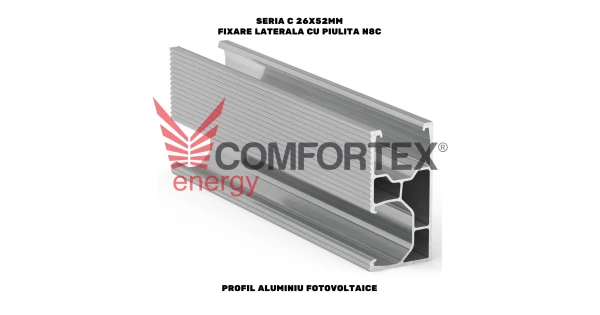 PROFIL ALUMINIU FOTOVOLTAICE SERIA C 26X52MM, FIX. LATERALA N8C